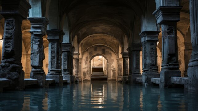 Roman bathhouse's frigidarium bathers in cold plunge pool