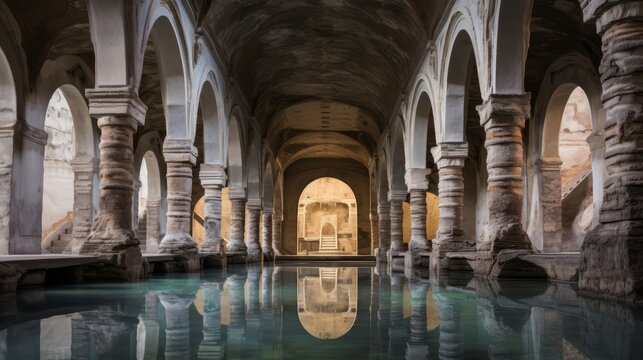 Roman bathhouse's frigidarium bathers in cold plunge pool