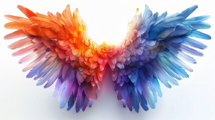 Modern illustration of abstract symmetry bird wings lining up in a rainbow.