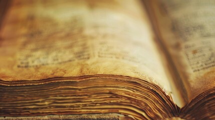 A closeup of an old vintage rusty book with yellowed pages