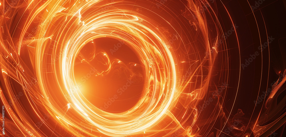 Poster pulsating orange abstract circles for dynamic tech presentations.