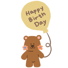 a cute teddy bear with yellow air balloon on happy birthday card , illustration decoration