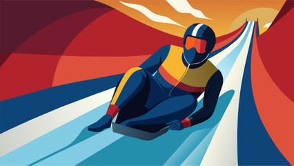 A perspective from behind a street luge racer as they negotiate a course with skill and agility the thrill of the sport evident in their focused yet. Vector illustration