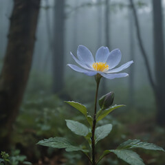a blue flower that is growing in the woods