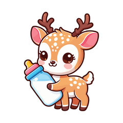 Fototapeta premium a drawing of a deer with a bottle of milk