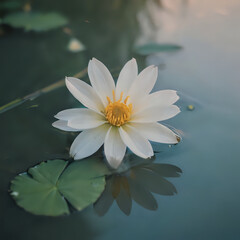 a white flower floating on top of a pond