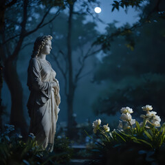 Obraz premium a statue of a woman standing in a garden