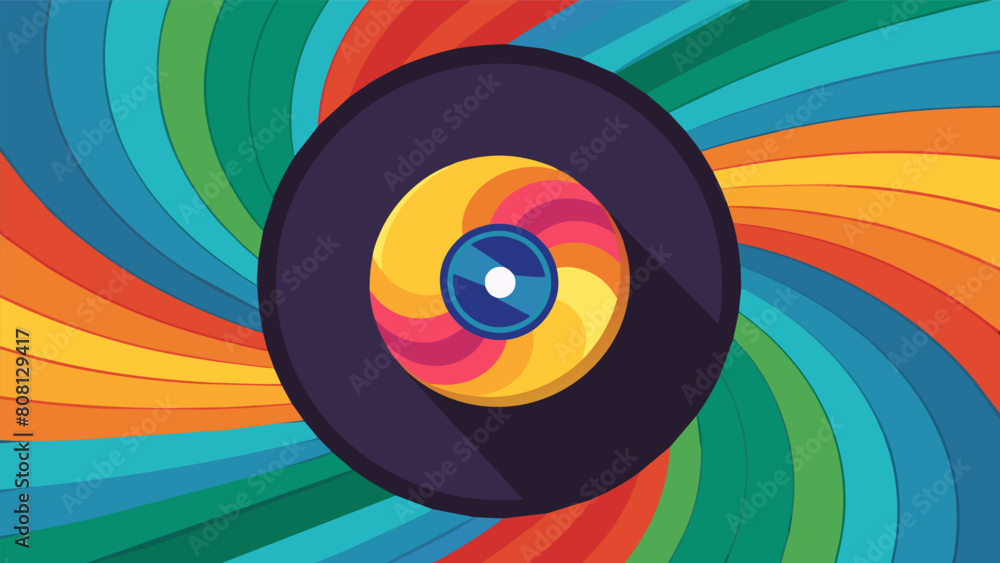 Poster as the record spins the multicolored label in the center appears to blur into a vibrant swirl. vecto