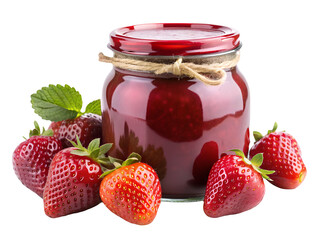 strawberry jam in glass jar isolated on transparent background 