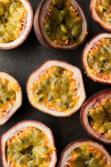 Passion Fruits Displaying Vibrant Seeds and Pulp