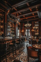 Obraz premium Luxurious bar with grand architecture warm lighting