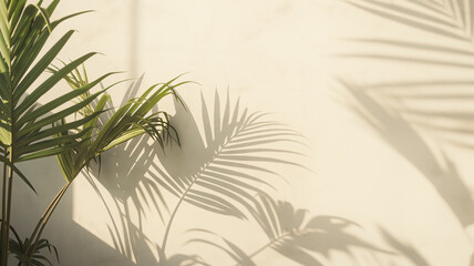 Minimalistic Aesthetic Jasmine White Background with Beautiful Soothing Palm Tree Shadow. Ideal for...