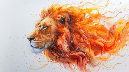 Naklejka premium The majestic lion with a fiery mane, a symbol of strength and courage.