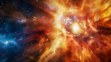 Close-up of a supernovas explosive energy, with swirling colors and intense light