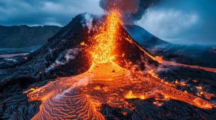 Close-up of a volcanic eruption, capturing the raw power of nature