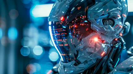 Holographic warrior depicting advanced technology in a close-up view