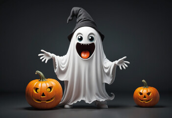 Whimsical Halloween ghost character with pumpkin designed for a fun and friendly celebration 