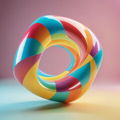 Obraz premium Colorful iridescent 3D shape floating in empty space, creating a modern and vibrant design with a dynamic and festive feel