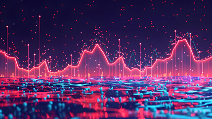 An abstract representation of a glowing chart with vibrant neon lines and data points, symbolizing futuristic technology, data analysis, and digital visualization