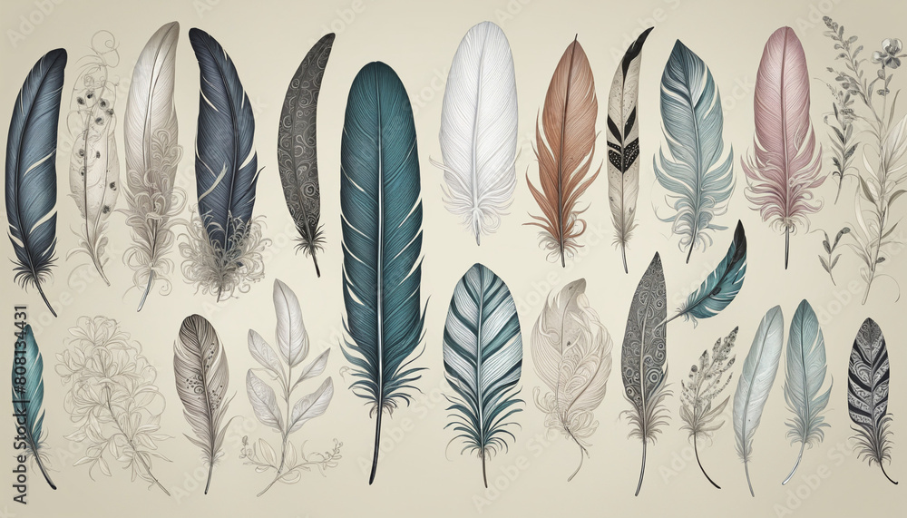 Poster generative ai crafting a botanical collection of plant elements in a seamless vector design, isolate