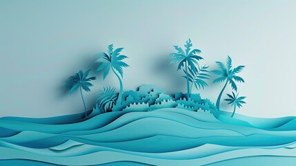Papercut scene of a small island with half submerged under a blue paper sea, representing the impact on low-lying nations.