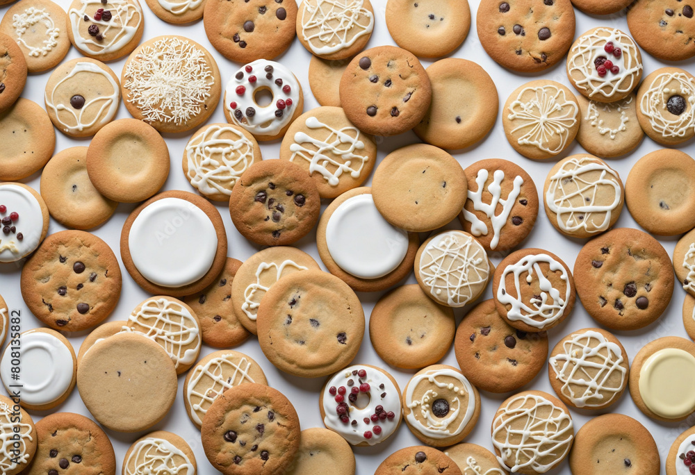 Poster generative ai concept featuring a selection of freshly baked cookies on a clean white background