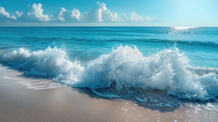 Fototapeta premium The calm sea surface undulated gently under the azure sky.