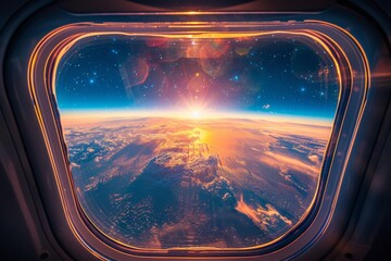 View glass allows sunlight to stream into this distant space image of Earth.