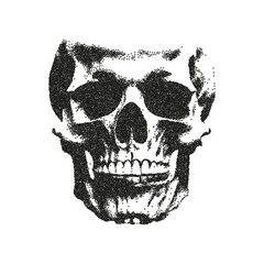 Human skull with a retro photocopy effect, grain on an isolated background. Vector illustration.