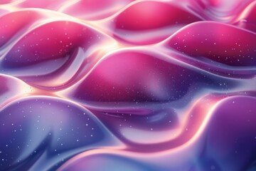 The image is a pink and purple abstract background with a wavy pattern.