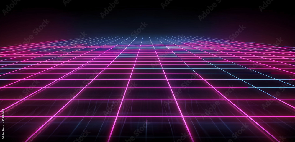 Aufkleber neon green and pink lines creating a deep 3d effect on a dark background.