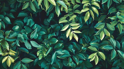 Overlapping leaves in shades of emerald, lime, and forest green, creating a lush, botanical pattern