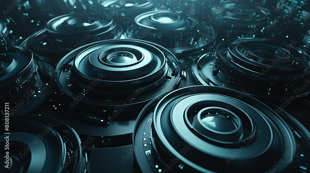 Aufkleber Technology abstract background with hud styled round interface elements in neon tech light.