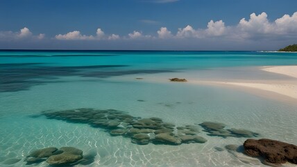 青い砂浜と珊瑚の楽園/海と空が一体