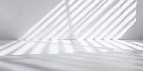 empty room with White wall and floor  with abstract shadow and light stripes background. white empty room