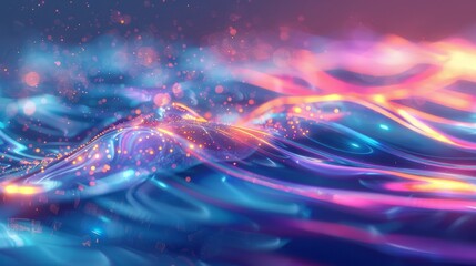 Liquid Aurora, Abstract fluid patterns, Luminous and shimmering textures, Aurora-like lighting, Iridescent and shimmering render, Side angle, Iridescent and translucent materials