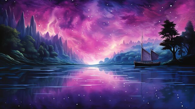 A cruise across a glowing bioluminescent lake at night, where the water reflects your innermost dreams