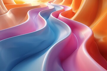 The image is an abstract painting with bright colors and a wavy pattern