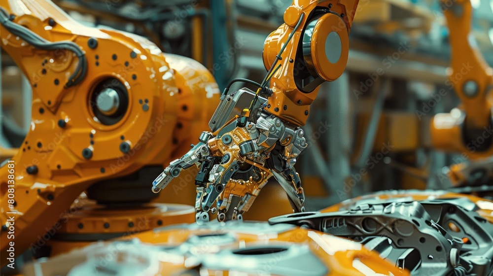 Poster close-up of a robot arm sorting through recycled materials, showcasing environmental applications of