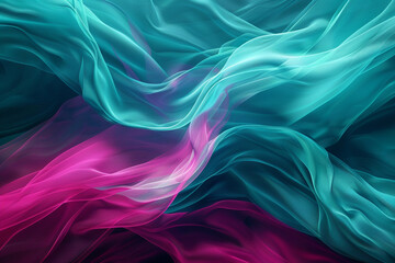 A dynamic visualization of deep turquoise and vibrant fuchsia waves intertwining, their smooth and fluid movements creating a dance of color and light.