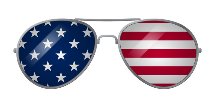Sunglasses with flag of the USA. Vector and PNG on transparent background. 