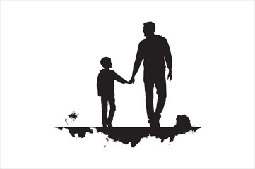 Father and son Silhouette vector Illustration. Father and Boy Vector Illustration.