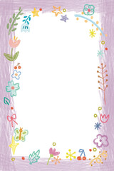 cute tiny colorful flowers and plants frame , illustration card decoration , border , sign and cute label