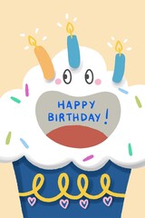 Fototapeta premium a smiley cake with colorful sprinkle and candles on top for happy birthday card decoration, illustration 