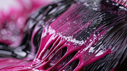 Close-up of a vibrant hair dying process at a salon, post-wash, with dye being applied meticulously.