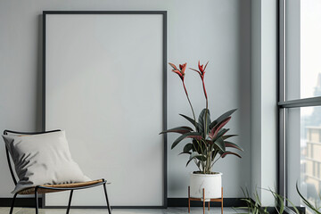Modern room interior with empty frames and posters.