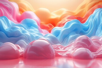 This is an abstract image of a colorful, wavy landscape. The colors are pink, blue, and orange. The image has a soft, dreamy look and feel.