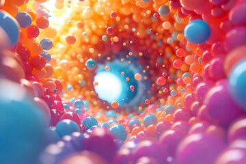 This is an abstract image of a tunnel made of colorful balls