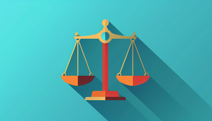 The image shows a balance scale, which is a symbol of justice