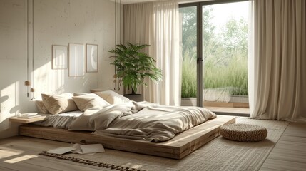 modern minimalism, simplify bedroom with platform bed, neutral colors, modern design principles, ideal for minimalist and contemporary aesthetics